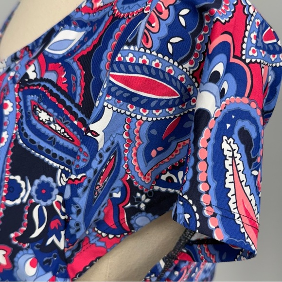 NWT Talbots Faux Wrap Dress Plus 2X Blue Pink Paisley Floral Knee Length Stretch - Picture 6 of 12